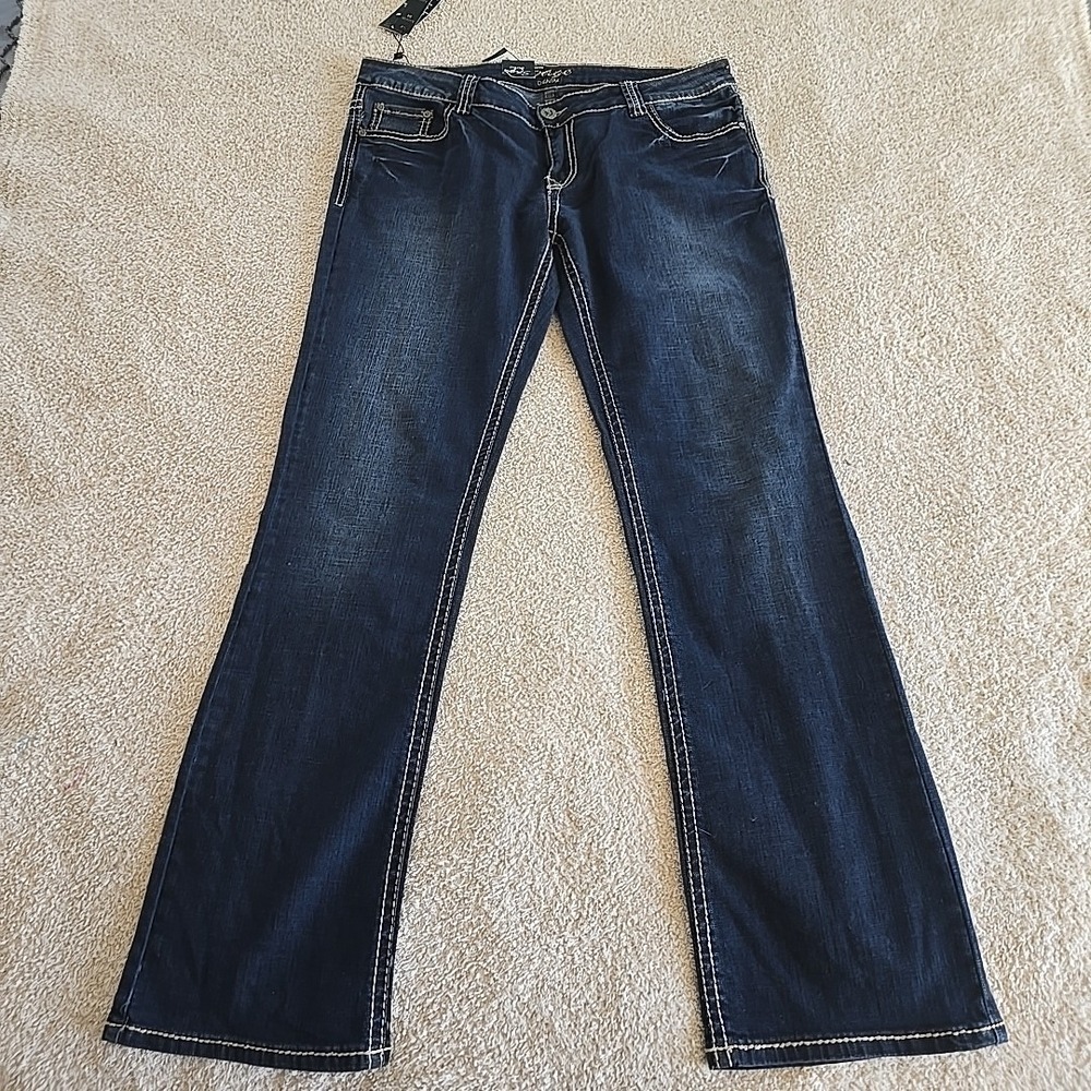 Sage Denim Mid Rise Boot Cut Dark Wash Denim Jeans Women's Sz 34 Embroidered NWT